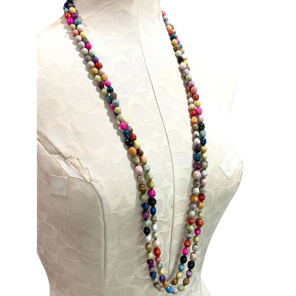 Multicolor Seed Necklace Strand String 76 Inch Overhead - Picture 3 of 7